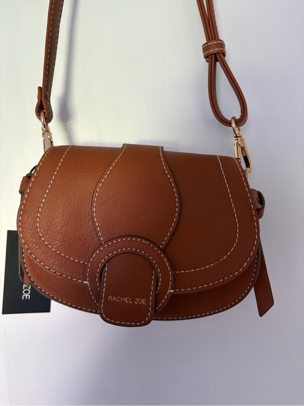 Rachel Zoe Tan Saddle Crossbody with Contrast Stitching
